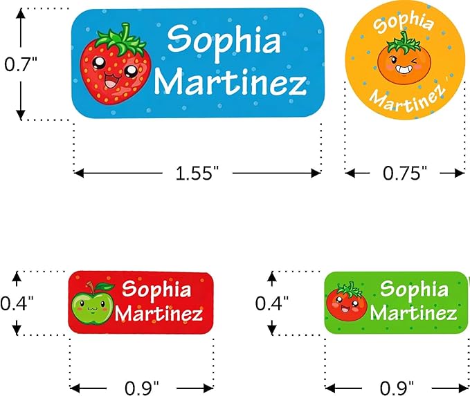 Waterproof Custom Name Stickers (135 Labels) - Personalized Daycare Labels for Clothing, Water Bottles, Lunch Boxes & School Supplies - Ideal for Camp & Daycare - No-Iron (Strawberries)