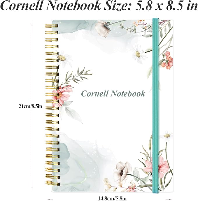 Yaridar A5 Cornell Notes Notebook - College Spiral Cornell Notebooks for Note Taking, Subject College Ruled Steno Pads for Office/School/Home, 5.8" x 8.5", Pink Flower