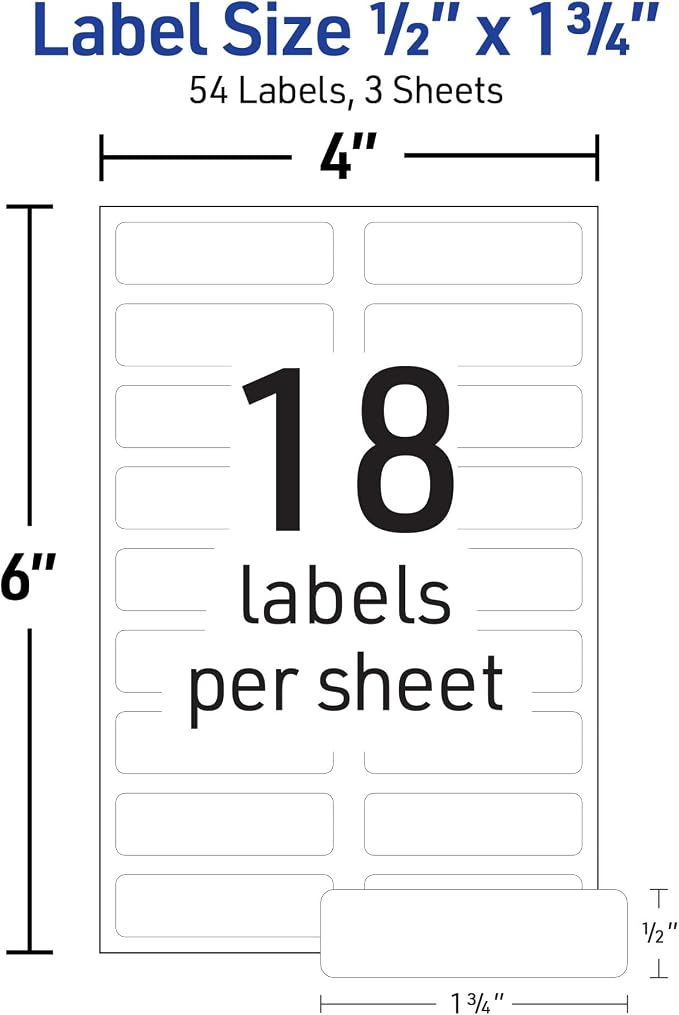 Avery No-Iron Fabric Labels, 1/2" x 1-3/4", Washer and Dryer-Safe Waterproof Labels, Non-Printable, 54 Total (40720) (Pack of 2)