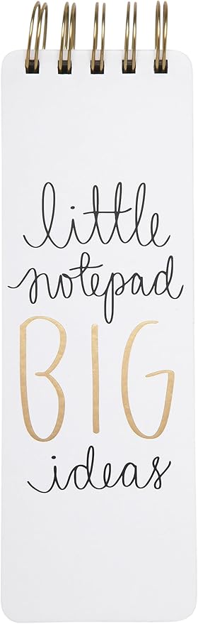 Eccolo Dayna Lee Collection Go-Getter White "Big Ideas" 3x8.5" Hardcover Spiral Memo Pad, 300 Pages