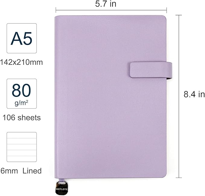 Softsided Notebook - 5.7"x 8.4" - upgraded texture, classic line design, paper for smooth writing, elegant hangtag detail, with box, perfect for both gift and personal use(Light Purple)