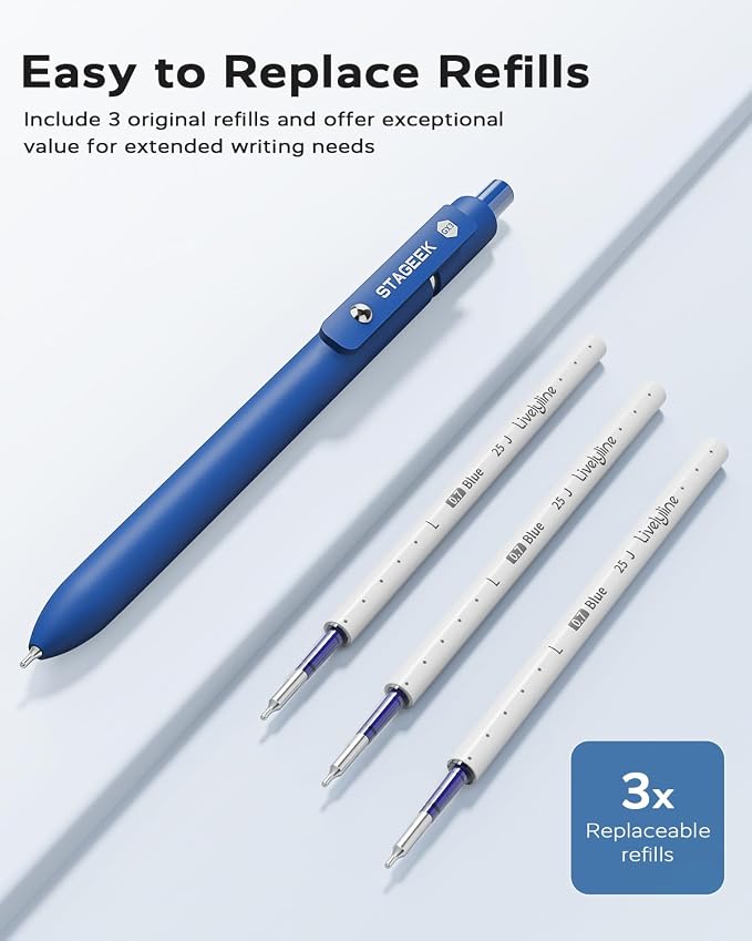 STAGEEK GX3 Blue Gel Pens, 6Pcs Quick Dry Smooth Writing Pen with 3 Refills | Blue Ink Pens, 0.7mm Fine Point, Retractable, Office, School Supplies, Journaling & Note Taking, for Nurses, Teachers