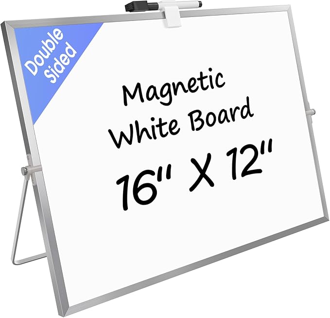 MaxGear Desktop Dry Erase Board with Stand 16" x 12", Small Whiteboard for Desk, Double-Sided Adjustable Tabletop Writing Board with Marker, Portable White Board for Office, Home, Study