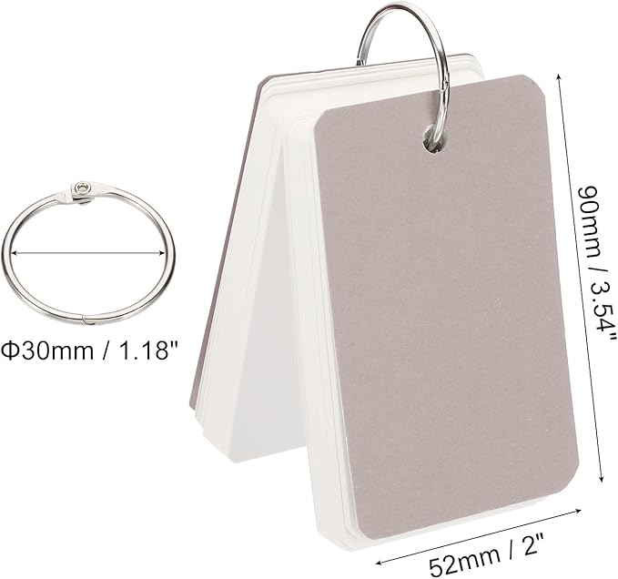 PATIKIL Blank Index Cards with Ring, 1000Pcs Blank Flash Card 3.5x2" Study Note Cardstock for Memory Learning Studying Office Supplies, Grey White