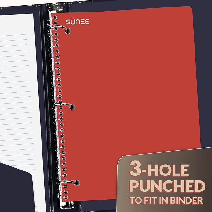 SUNEE Spiral Notebooks, 3 Pack, 1-Subject, College Ruled Paper, 8" x 10-1/2", 70 Sheets per Notebook, Assorted Colors Spiral Notebooks for School (Brick Red, Blue, Yellow)