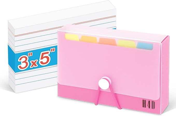 H4D 3x5 Index Card Case with 100 Heavyweight Ruled Index Cards and Dividers, Pink