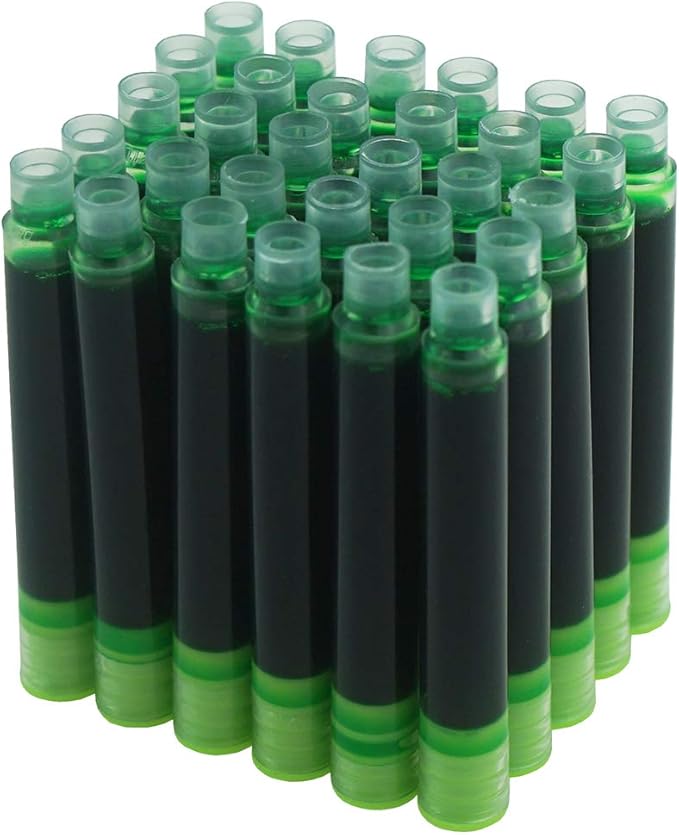 Asvine Fountain Pen Ligth Green Ink Cartridges, Set of 30 Refill Ink Cartridges, 3.4 mm Bore Diameter