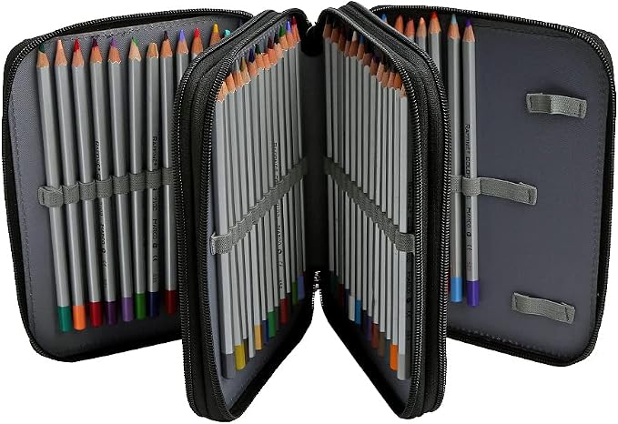 72 Slots Pencil Case Organizer w/Removal Handle Strap | 3-Layer Zipped Pencils Box Large for Colored Pencils Watercolor Pencils for Office and Travel for Artist