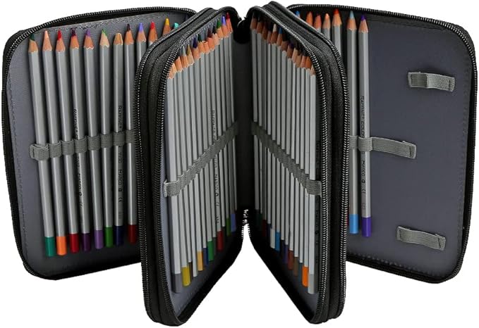 72 Slots Pencil Case Organizer w/Removal Handle Strap | 3-Layer Zipped Pencils Box Large for Colored Pencils Watercolor Pencils for Office and Travel for Artist