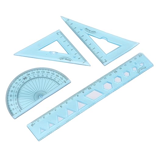 4 Pieces Math Geometry Tool Set Kids Transparent Angle Length Measuring Tools Geometry Set for Kids, Includes Plastic Clear Ruler, Protractor, Triangle for Architects, Engineers