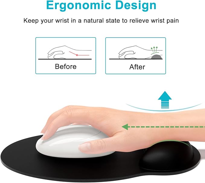 Dapesuom Ergonomic Mouse Pad with Wrist Support, Comfortable Memory Foam Wrist Rest for Easy Typing Pain Relief, Cute Computer Gaming Desktop Mouse Mat with Non-Slip Base for Laptop, Office, Jet Black