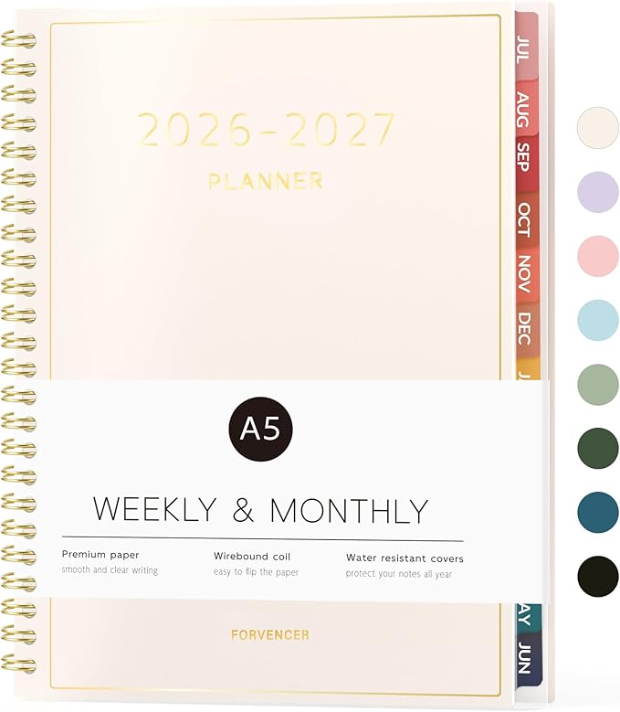 Forvencer Academic Planner 2026-2027, Weekly & Monthly Calendar Planner, July 2026-June 2027, 6" X 8" Daily Agenda Book, Flexible Cover Notebook, College School Teacher Student Organizer A5, Off-white