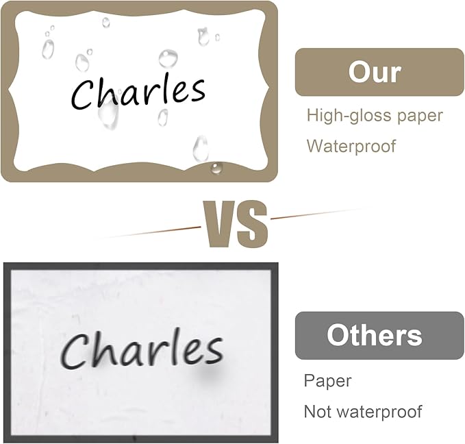 390Pcs Name Tags, 3in x 2in Name Tag Stickers, Name Tags Sticker for School Office Home（White with Brown Border）