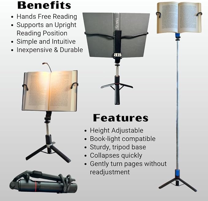 Height Adjustable Book Display for Comfort & Ease | Reading Accessory | Book Lover Gift | Portable Book Stand | Easily Turn Pages | Cookbooks, Magazines & Tablets | BookBuddy ™