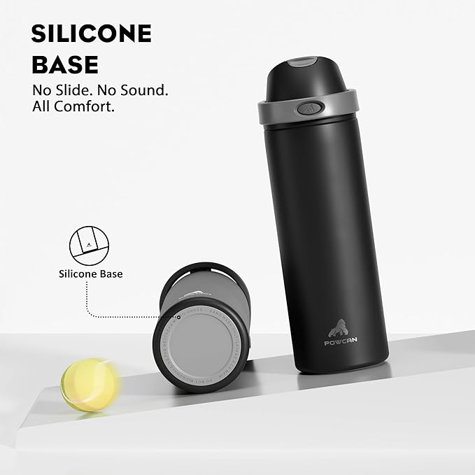POWCAN 24 oz Insulated Water Bottle for Sports: Push-Button Spout & Quick-Flip Straw, Leakproof, Keep Cold 24Hrs, Fits Car Cupholder, Stainless Steel Bottle for Travel, Gym, School (Midnight Black)