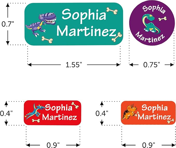 Waterproof Custom Name Stickers (135 Labels) - Personalized Daycare Labels for Clothing, Water Bottles, Lunch Boxes & School Supplies - Ideal for Camp & Daycare - No-Iron (Dino)