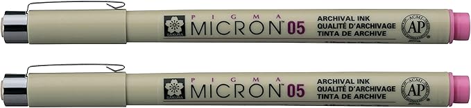 SAKURA PIGMA MICRON 05 FINELINER PEN, 0.45MM LINE WIDTH, PACK OF 2 (Rose)