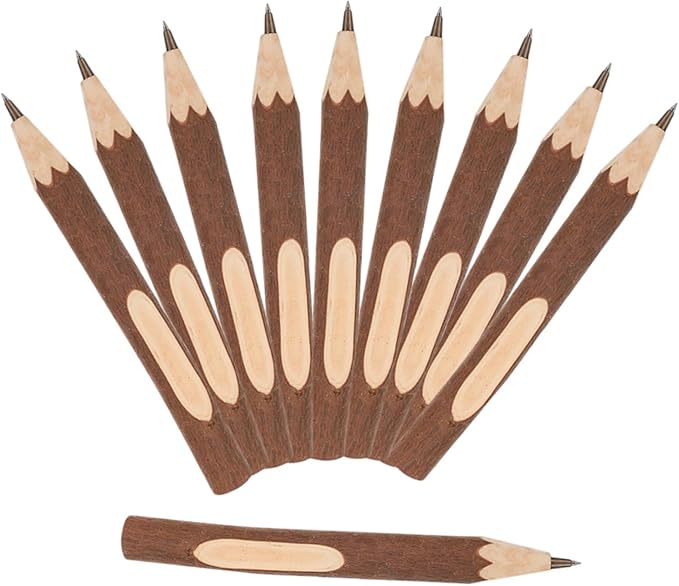 LALAFINA Natural Wood Ballpoint Pens 13cm Eco-friendly Biodegradable Tree Bark Design Portable Writing Supplies Set of 10 for Office and School Use