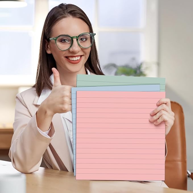 Qeeenar 8 Pads Big Sticky Notes 11 x 11 Inch Lined Jumbo Large Sticky Notes for Wall,Giant Strong Power Memo Square Post for Office, 25 Sheets/Pad(Aesthetics Color)