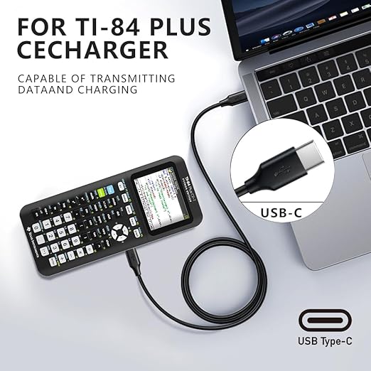 2-Pack USB and USB-C Charging Cables for TI-84 Plus CE, TI-84 Plus C Silver, TI 89 Titanium, and TI Nspire CX graphing calculators. Texas Instruments (TI) Calculator Accessories.