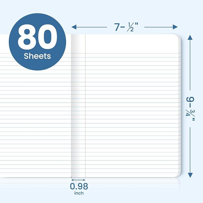 Taja College Ruled Composition Notebook 12 Pack School Supplies, 160 Pages