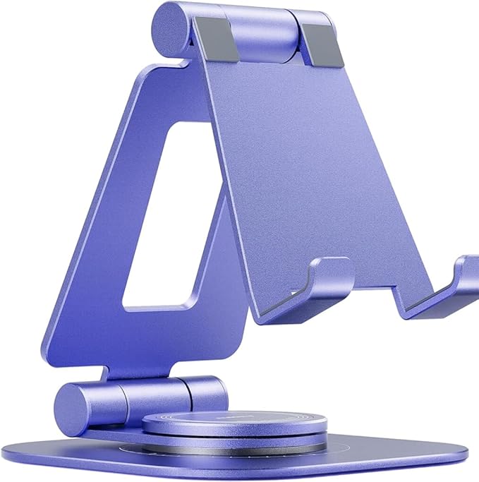 Adjustable 360° Rotating Cell Phone Stand – Foldable Desktop Holder Dock, Case Friendly, Works with All Phones (Purple)
