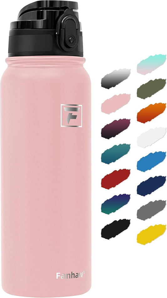 Fanhaw 20 oz Insulated Stainless Steel Water Bottle with Anti-Dust Chug Lid, Leakproof Vacuum Metal Everyday Use Bottle for Kids, Teens & Adults, Back to School Essentials (Pink)