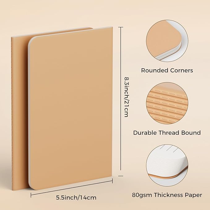 12 Pack Notebook Journals for Travelers, Students and Office, Writing Diary Subject Notebooks Planner with Lined Paper, College Ruled, 60 Pages, 30 Sheets, 8.3x5.5 inch, A5 Size, Travel Journal Set