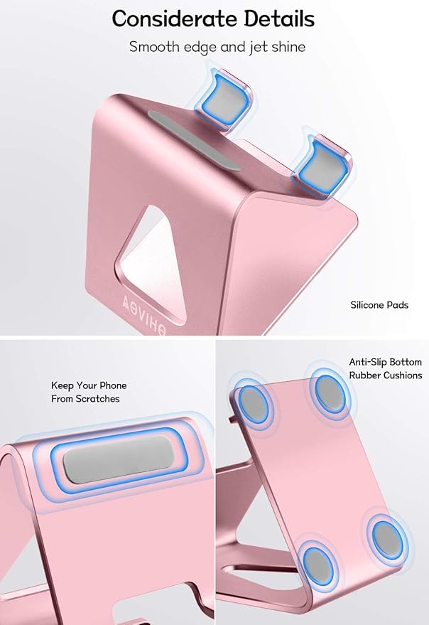 Aoviho Cell Phone Stand for Desk, Aluminum Phone Holder for iPhone 17 16 15 Pro Max, Samsung Galaxy, Stable Office Desk Accessories,Hands Free Stand for Office Home,Pink