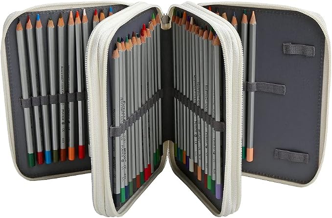 72 Slots Pencil Case Organizer w/Removal Handle Strap | 3-Layer Zipped Pencils Box Large for Colored Pencils Watercolor Pencils for Office and Travel for Artist