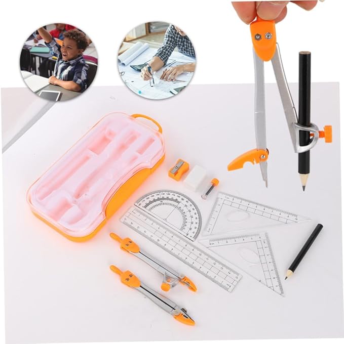 Metal Compass Drawing Tool Set 10pcs Geometry Ruler Kit for Students with Math Drawing Compasses Suitable for School Exams and Drafting Random Color