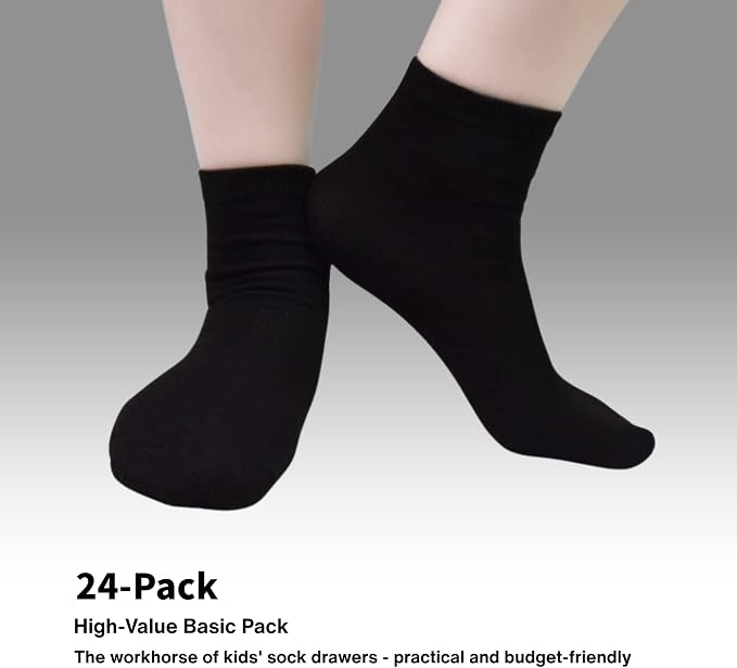 GENTABY Kids Socks 24 pairs Cozy Athletic Crew Socks for Boys and Girls(1-13Years)