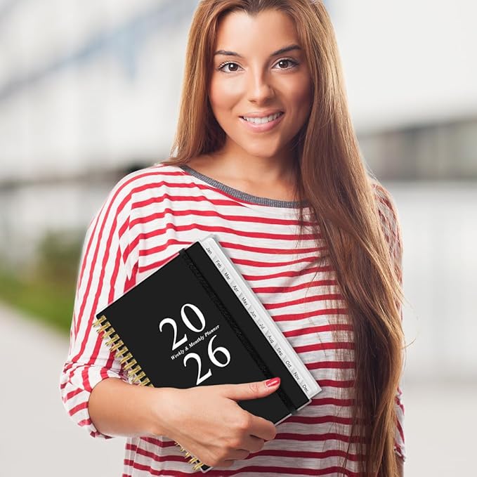 2026 Planner - A5 Weekly & Monthly Planners Spiral Bound, January 2026 - December 2026, 2026 Planner with Flexible Cover, Tabs, Inner Pocket, 6.4" x 8.5", Black