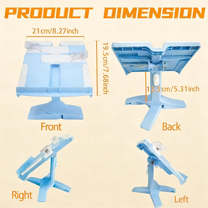 Book Stand for Kids Desk,8 inch Adjustable Shelf Thick Base Foldable Riser Holder Portable Desktop Book Stands, Compatible Gift for Children (Blue)