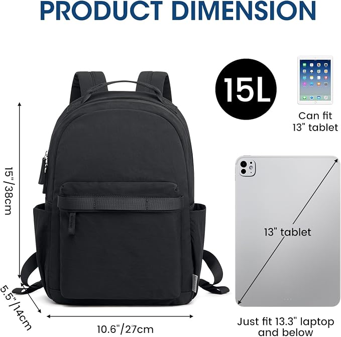 G4Free Small Backpack for Women, lightweight Daypacks for Travel School | Water-resistant Nylon backpack, fits 13.3" laptop, Multi-pockets, Trolley strap, Comfy padded straps