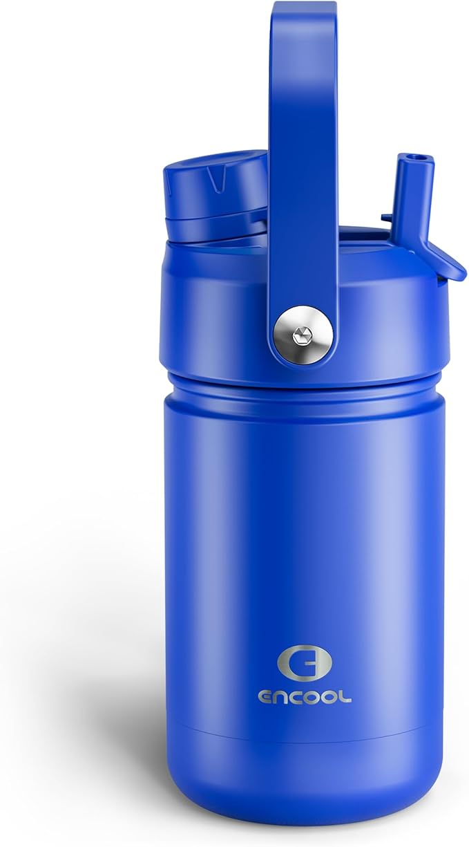 Kids Insulated Water Bottle with Straw - 12oz Stainless Steel Water Bottle with Dual Spouts, Leak-Proof, BPA-Free, Double Wall Vacuum Keeps Cold for 24 Hours for Sports, Travel, School (Royal Blue)