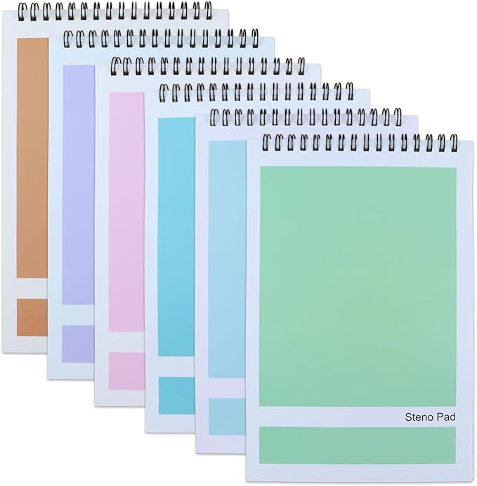 Steno Pad,6 Pack Top Spiral Notepads,6" x 9",80 Sheets, Gregg Rule Steno Notebook for Writing Notes in School, University, College, Office,Home