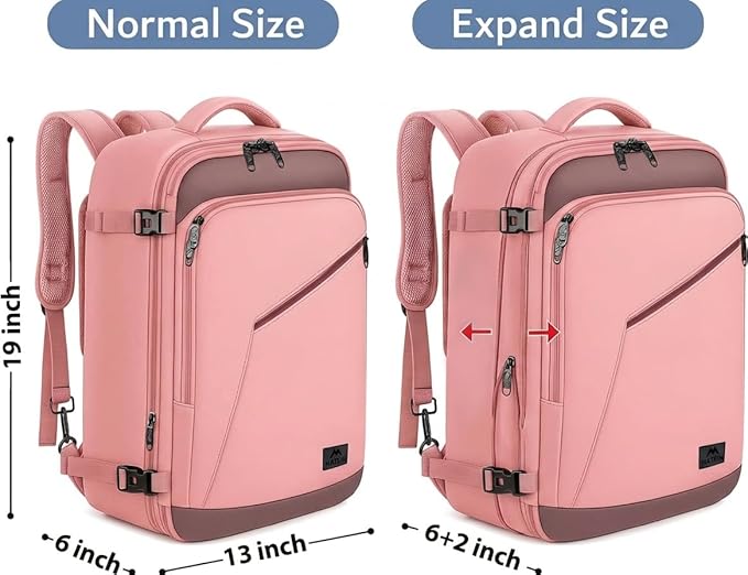 MATEIN Pink Travel Backpack for Women, 40L Water Resistant Carry on Backpack Flight Approved with Chest Strap, Large Travelling Bag for Womens, Cute Casual Daypack for Overnight, Outdoors