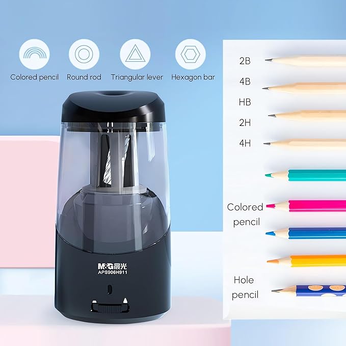 M&G Black Electric Pencil Sharpener, Portable Automatic Pencil Sharpener for Colored Pencils, Auto Stop, Super Sharp & Fast, USB Operated for 6-8mm Pencils for Kids, School, Office, Home (Black)