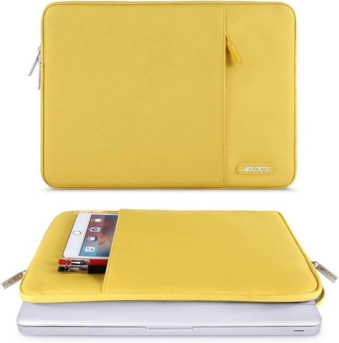 MOSISO Laptop Case 16 inch, 15-15.6 inch Laptop Sleeve Compatible with MacBook Pro 16 M5 M4 M3 M2 M1, HP Acer Dell Lenovo ASUS, Polyester Vertical Computer Sleeve Bag with Pocket, Yellow