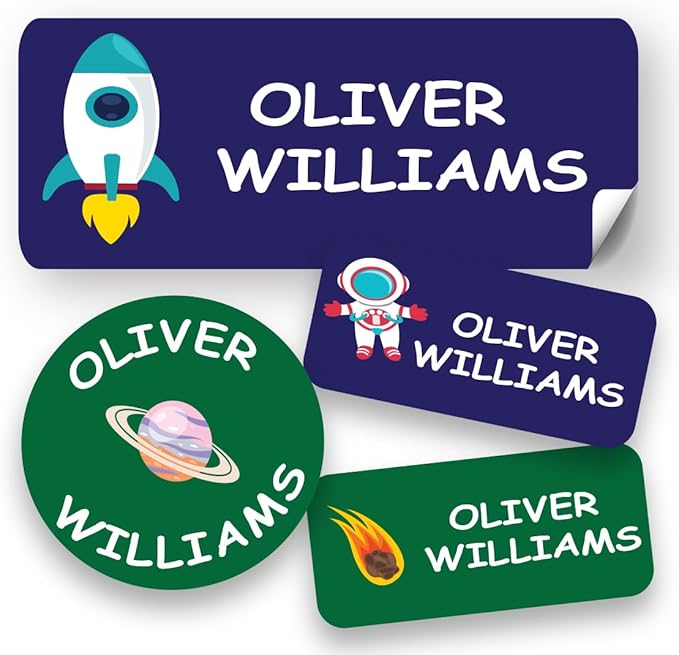 120-ct Personalized Waterproof Name Labels – 3-Line Custom Stick-On Tags for Daycare & Camp – Dishwasher-Safe, Cute Pastel Designs, Pre-Cut