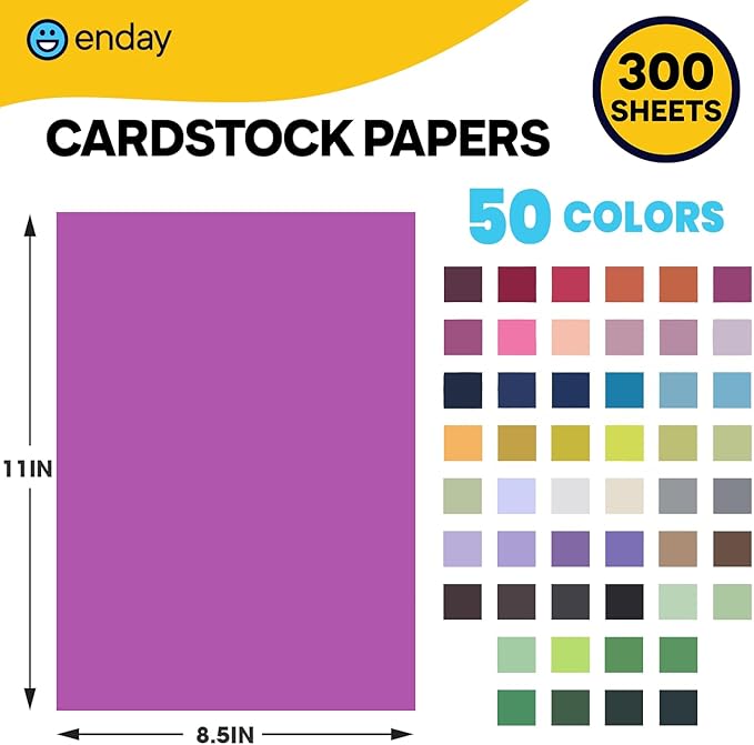 300 Sheets 8.5 x 11 Colored Cardstock Paper, 50 Assorted Colors (180GSM/65LB) Cardstock Paper Colored for Printing Crafts, Invitations, Card Making, DIY Crafts, School Supplies, Party Decorations