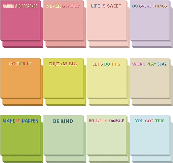 Yinder 24 Pcs Inspirational Sticky Notes Cute Motivational Sticky Notes Pad End of Year Employee Appreciation Gifts Bulk for Teacher Nurse Coworkers Office Supplies 3 x 3'' (Motivational,Macaroon)