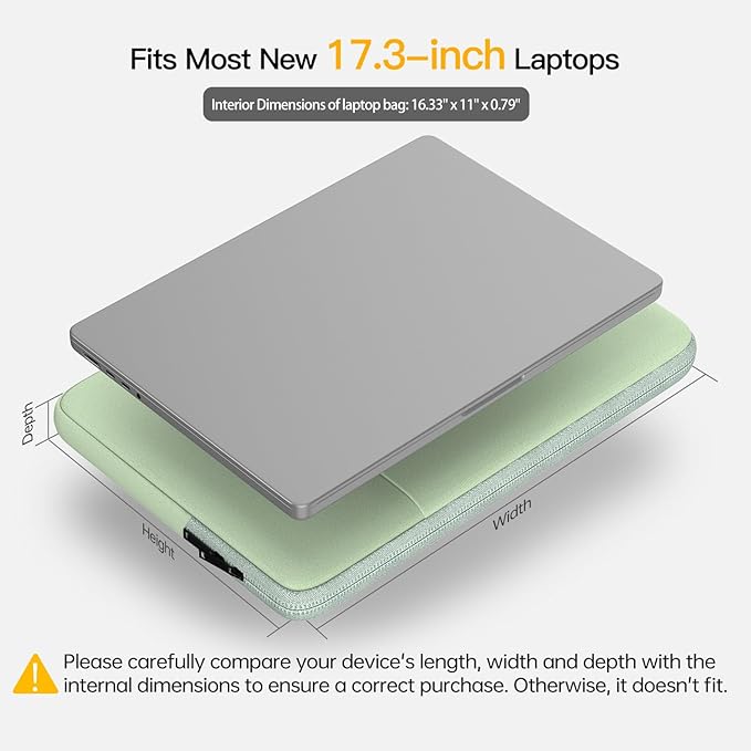 Laptop Sleeve Case 17 inch, Padded Shockproof Travel Carrying Bag for HP Laptop 17, HP Envy 17, Pavilion 17, OmniBook 7, ASUS Vivobook 17 Water-Resistant Computer Cover with Accessory Pocket -Green