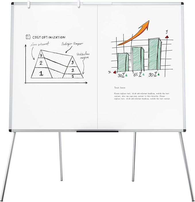 VIZ-PRO Magnetic Whiteboard Easel, 48 x 36 Inches, Portable Foldable Dry Erase Board Height Adjustable for School Office Home