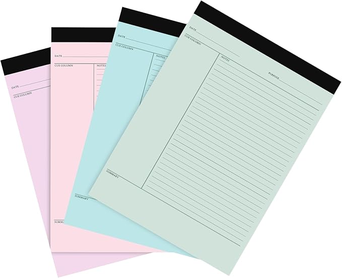 PerKoop 4 Pcs Writing Note Pads Notes System 8.5 x 11 Inches College Ruled Legal Pads Lined Paper Notebooks for Office School Teacher Students College Business, 45 Sheets Per Pad (Multicolor)