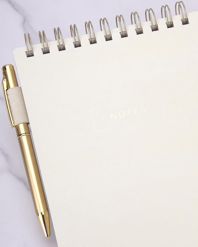 Eccolo Lined Top Spiral Notebook, Flexi-Cover Steno Pad with Pen Included (240 Perforated Pages), "Notes" A5 Notepad Ideal for Note Taking in School, College or Work (Cream, 6x8.5 Inches)