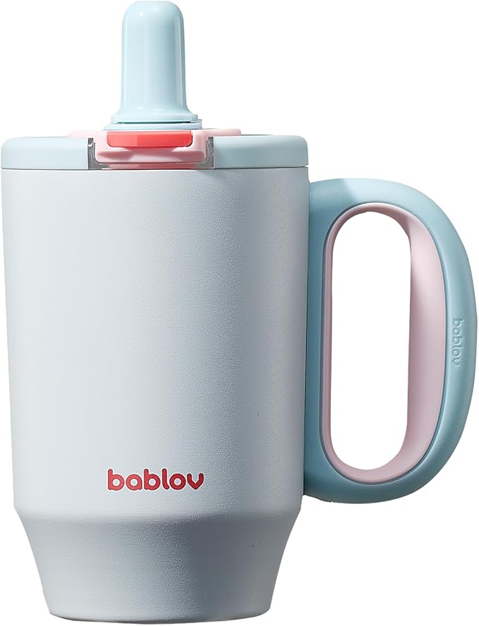 BABLOV 23 oz Ceramic Lined Tumbler with Straw - 316L Stainless Steel Insulated Coffee Tumbler with Lids Handle for Tea,Cold Hot Beverages at Home Office or on the Go Travel Coffee Mugs,Sea Blue