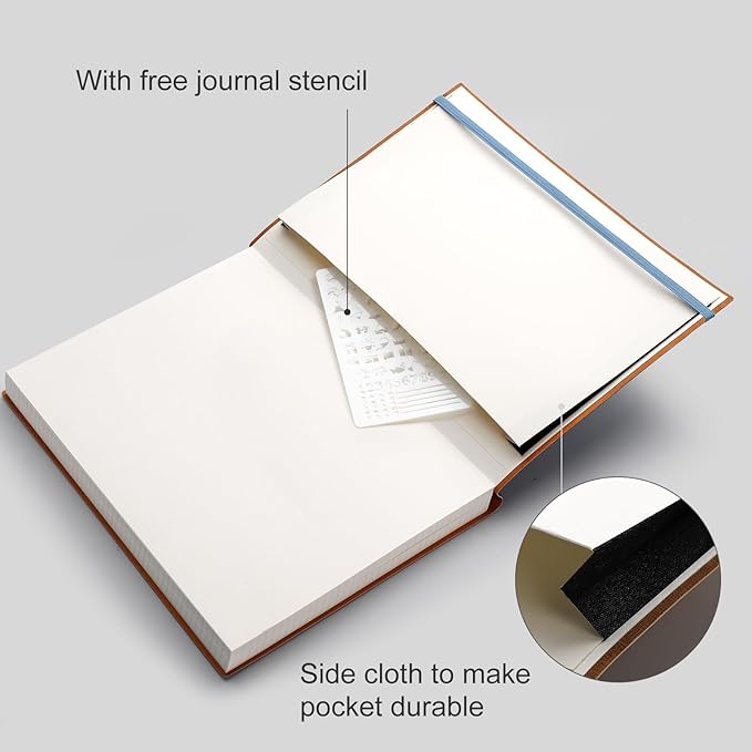 AHGXG Dotted Journal - Large A4 Notebook Dotted, 8.5''×11'', 320 Pages Dot Grid Notebook, 100gsm Thick Paper, Leather Softcover, with Journal Stencils, Inner Pocket, Cyan