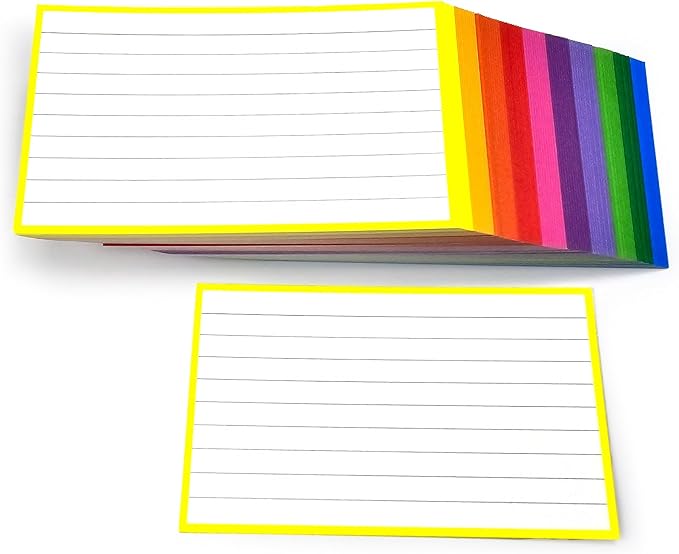 PPAPPAPPIYO 100 Pack 3x5 Ruled Index Cards, Extra Thick 260gsm White Cardstock, Colorful Borders with Ruled Front and Blank Back, Heavyweight Flash Cards for Study, Recipes, and Organization